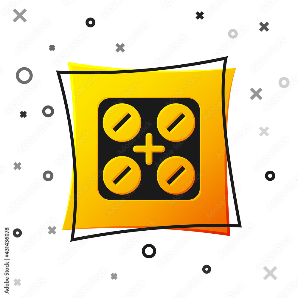 Black Medical pills with marijuana or cannabis leaf icon isolated on white background. Mock up of cannabis oil extracts in jars. Yellow square button. Vector Illustration Black Medical pills with marijuana or cannabis leaf icon isolated on white background. Mock up of cannabis oil extracts in jars. Yellow square button. Vector Illustration