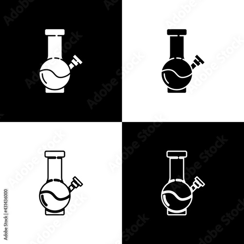 Set Glass bong for smoking marijuana or cannabis icon isolated on black and white background. Vector Illustration