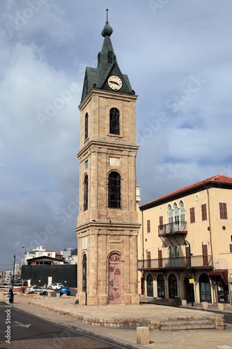 Jaffa Clock Tower in the Jaffa district of Tel Aviv, Israel. The clock tower was built in the Ottoman period.