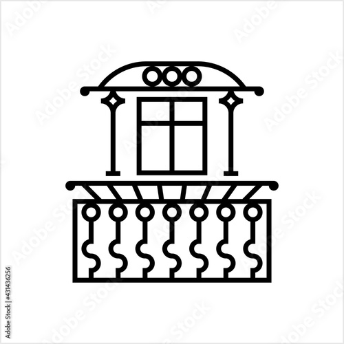 Balcony Icon, Upper Floor Projected Platform Enclosed By A Parapet Or Railing From The Wall Of A Building