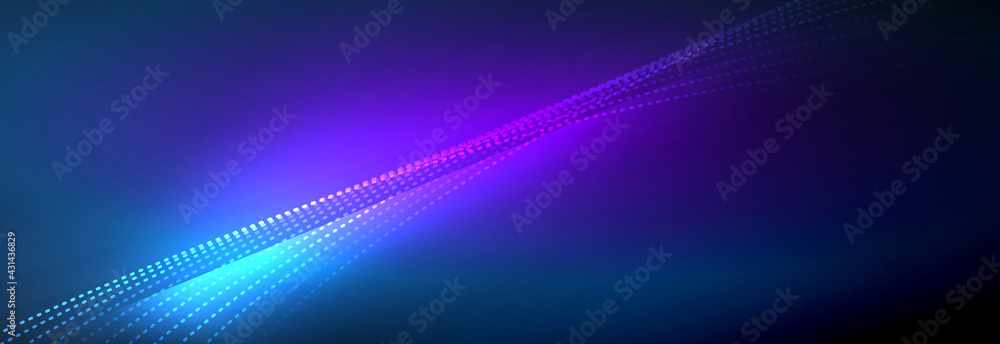 Neon shiny color background with light glowing wave line particles. Wallpaper background, design templates for business or technology presentations, internet posters or web brochure covers Neon shiny color background with light glowing wave line particles. Wallpaper background, design templates for business or technology presentations, internet posters or web brochure covers