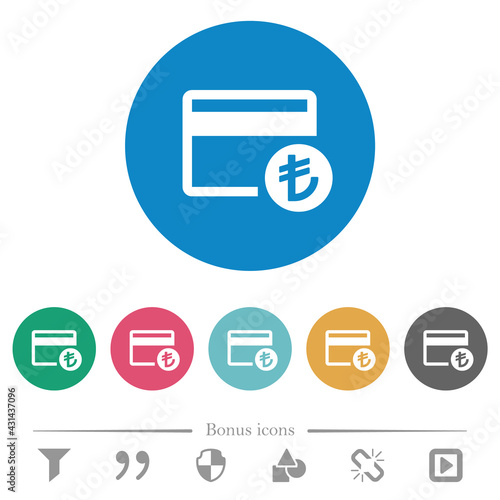 Turkish Lira credit card flat round icons