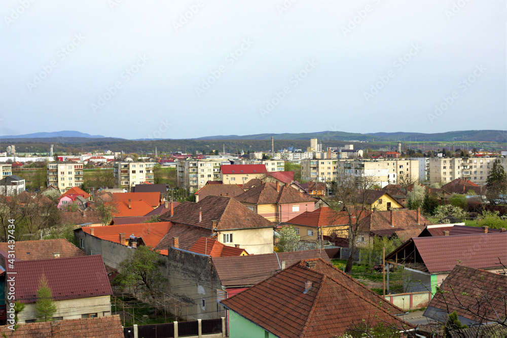 landscape with the city of Reghin in Romania