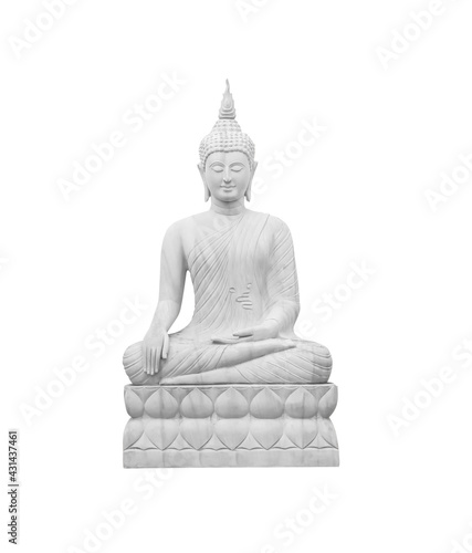 Old seated buddha image made of sandstone isolated on white background , clipping path