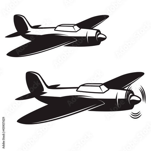 Illustration of retro airplane. Design element for logo, label, sign, emblem. Vector illustration