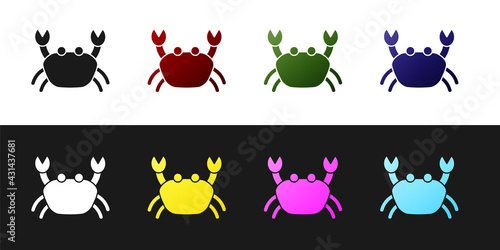 Set Crab icon isolated on black and white background. Vector.