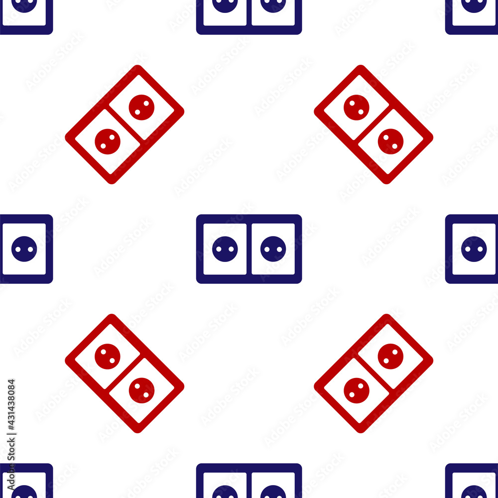 Blue and red Electrical outlet icon isolated seamless pattern on white background. Power socket. Rosette symbol. Vector Blue and red Electrical outlet icon isolated seamless pattern on white background. Power socket. Rosette symbol. Vector