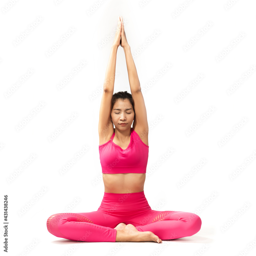 Sporty young woman doing yoga practice on isolated white background- concept Healthy Lifestyle and natural balance between body Sporty young woman doing yoga practice on isolated white background- concept Healthy Lifestyle and natural balance between body