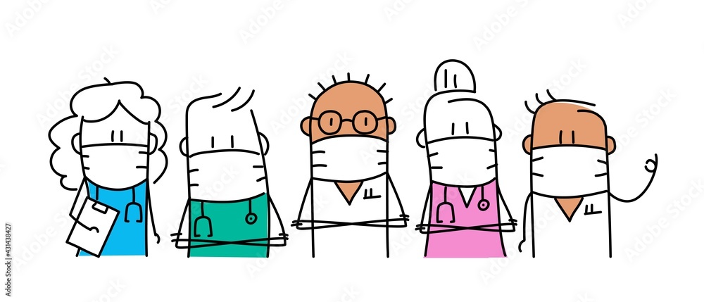 Diverse group of doctors and nurses with face masks. Diverse group of doctors and nurses with face masks.