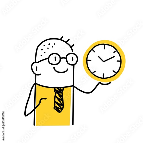 Stickman holding a clock in her hand.