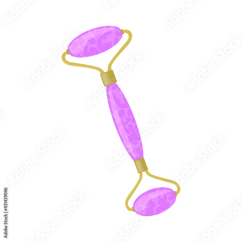 Quartz stone face massage roller isolated on white background. Tool for beautiful skin. Vector illustration.