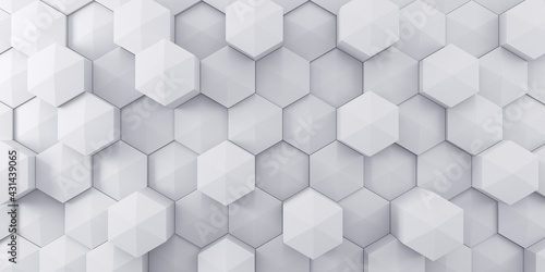 Wall from white hexagons. 3d render illustration for advertising.