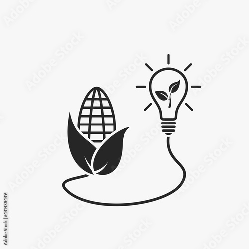 biomass energy icon. corn and light bulb. eco, environment, sustainable and renewable power symbol