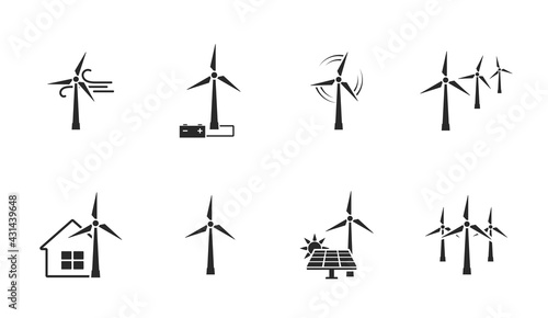 wind turbine icon set. eco friendly power industry. sustainable, renewable and alternative energy symbols