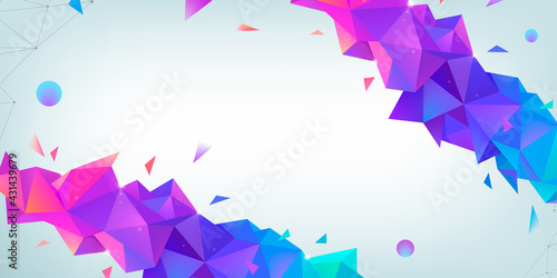 Vector abstract multicolor wireframe background with plexus effect. Futuristic 3d geometric illustration. Website header, banner design. Triangular modern style. Global network connection