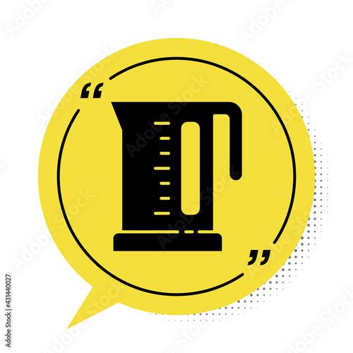 Black Electric kettle icon isolated on white background. Teapot icon. Yellow speech bubble symbol. Vector