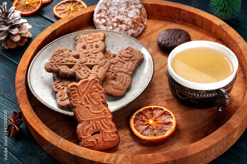 Photography Spekulatius and Elisen, German Christmas gingerbread cookies, with tea
