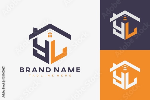 hexagon YL house monogram logo for real estate, property, construction business identity. box shaped home initiral with fav icons vector graphic template photo