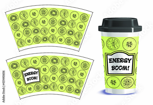 Vector illustration of a label for a disposable glass. Beverage label design.