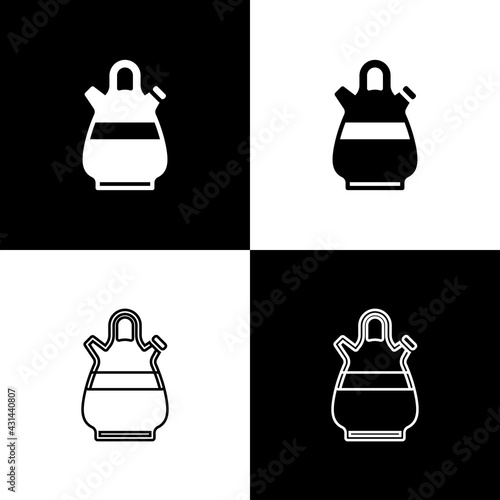 Set Sangria pitcher icon isolated on black and white background. Traditional spanish drink. Vector