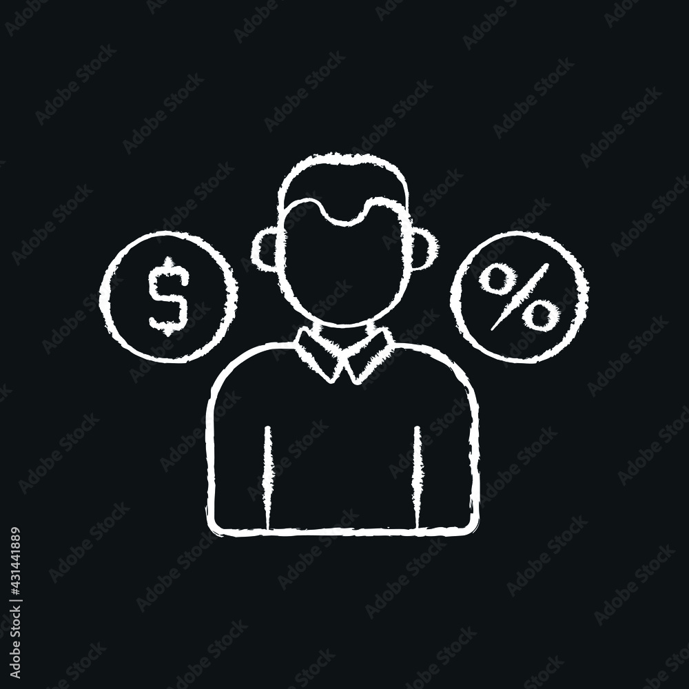 Employee of tax service chalk icon. Taxation. Contour symbol. Vector isolated outline drawing. Employee of tax service chalk icon. Taxation. Contour symbol. Vector isolated outline drawing.