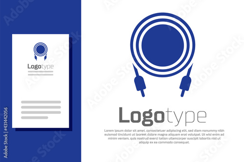 Blue Audio jack icon isolated on white background. Audio cable for connection sound equipment. Plug wire. Musical instrument. Logo design template element. Vector
