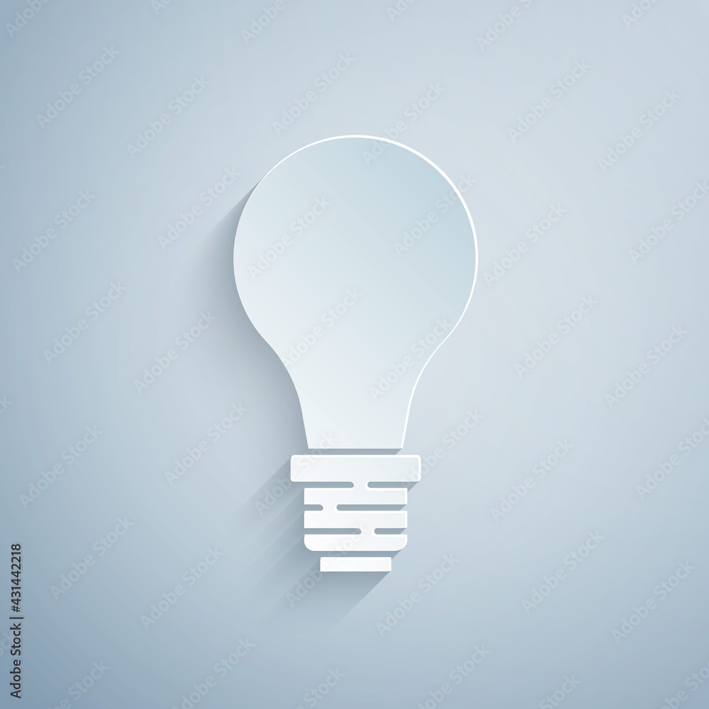 Paper cut Light bulb with concept of idea icon isolated on grey background. Energy and idea symbol. Inspiration concept. Paper art style. Vector Paper cut Light bulb with concept of idea icon isolated on grey background. Energy and idea symbol. Inspiration concept. Paper art style. Vector