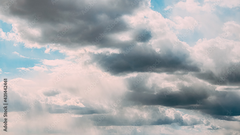 Cloudy Sky With Fluffy Rain Clouds. Natural Background