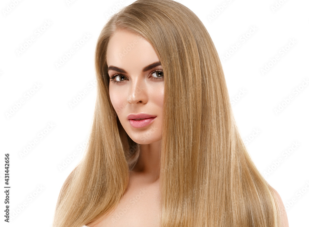 Beautiful woman with long blonde hairstyle healthy beauty skin natural make up Beautiful woman with long blonde hairstyle healthy beauty skin natural make up
