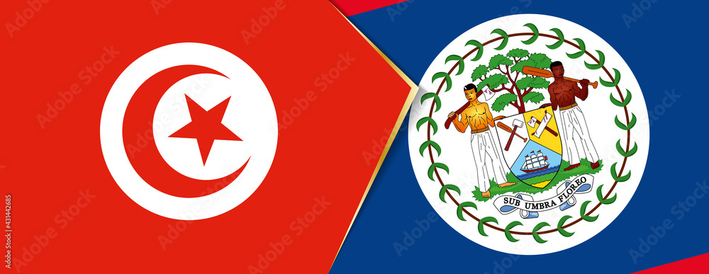 Tunisia and Belize flags, two vector flags.