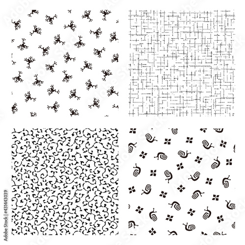 Seamless pattern of Japanese frog and cochlea,