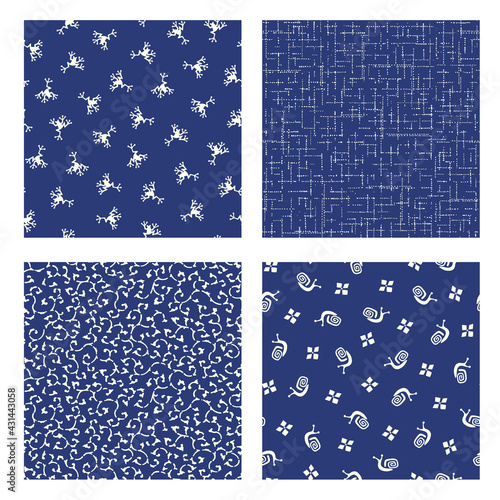 Seamless pattern of Japanese frog and cochlea,