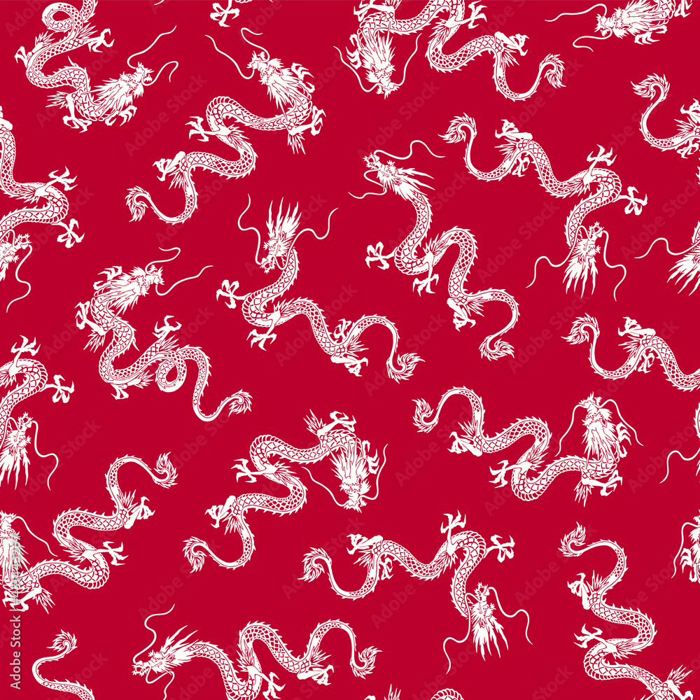 Obraz premium Japanese style and simple dragon seamless pattern,