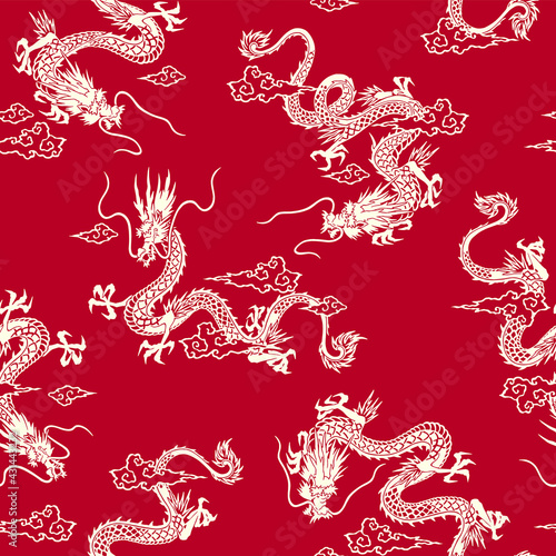 Japanese style and simple dragon seamless pattern,
