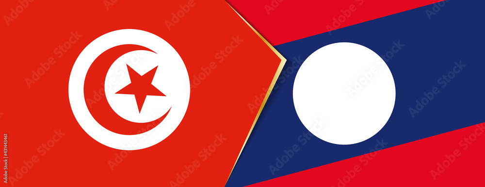 Tunisia and Laos flags, two vector flags. Tunisia and Laos flags, two vector flags.
