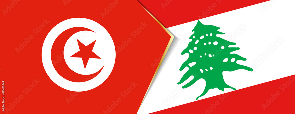 Tunisia and Lebanon flags, two vector flags. Tunisia and Lebanon flags, two vector flags.