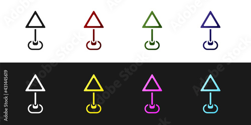 Set Triangle warning blank icon isolated on black and white background. Traffic rules and safe driving. Vector
