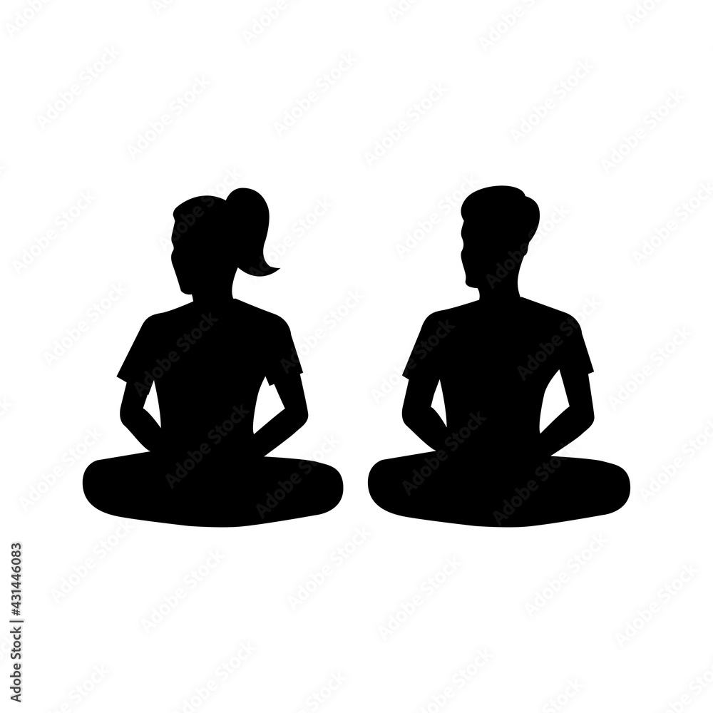 black silhouette design with isolated white background of couple meditate black silhouette design with isolated white background of couple meditate