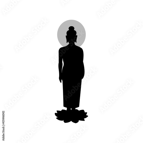 black silhouette design with isolated white background of lord of buddha standing