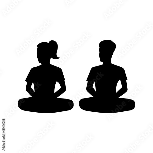 black silhouette design with isolated white background of couple meditate