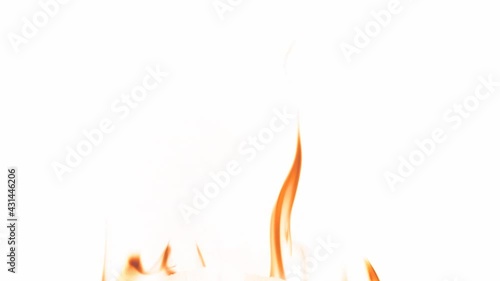 video with bright orange fire with sparks isolated on white background