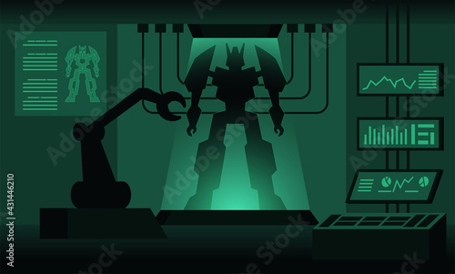 Sci-fi and futuristic of silhouette art of robot lab