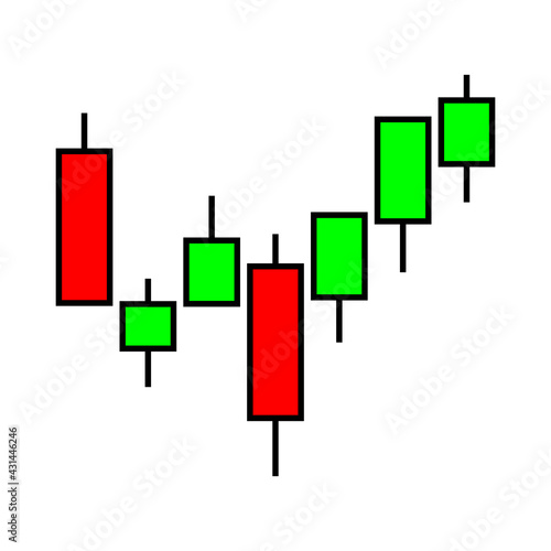 Japanese candlestick chart icon. Forex stocks trading diagram signals useful to forecast when buy or sell. Exchange financial market graph. Vector illustration of technical analysis concept.