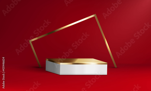mockup platform red gold geometrical forms for product presentation. Vector