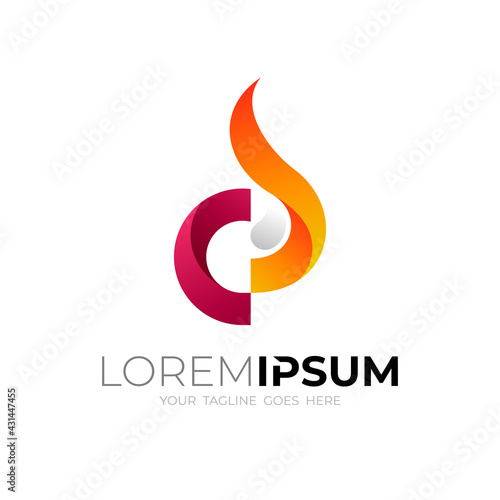 C logo and fire design template, 3d style logos