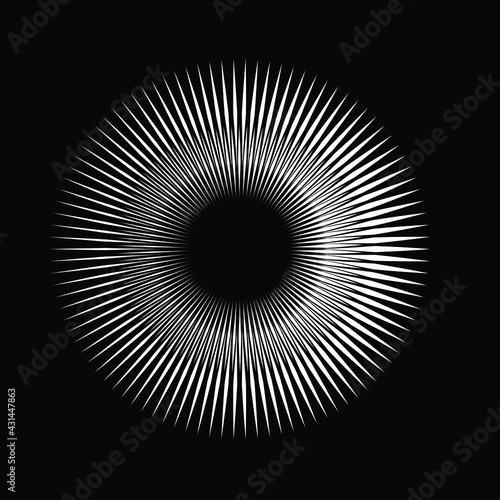 Radial speed Lines in Circle Form for comic books . fireworks Explosion background . Vector Illustration . Starburst
 round Logo . Circular Design element . Abstract Geometric star rays . Sunburst .