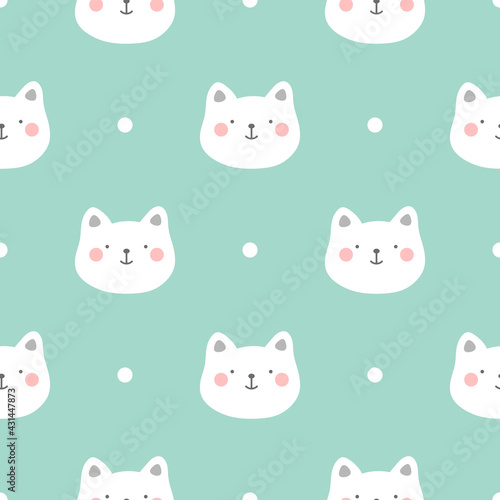 cats with cute kitty paw seamless pattern, doodle cat animals background, kitten vector illustration