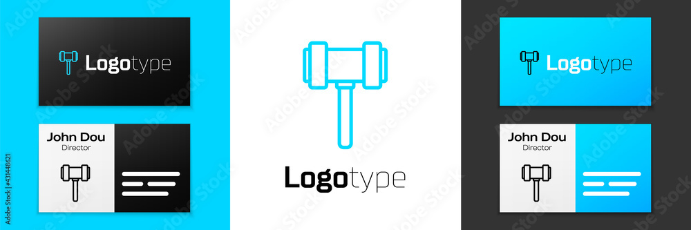Blue line Judge gavel icon isolated on white background. Gavel for adjudication of sentences and bills, court, justice. Auction hammer. Logo design template element. Vector. Blue line Judge gavel icon isolated on white background. Gavel for adjudication of sentences and bills, court, justice. Auction hammer. Logo design template element. Vector.