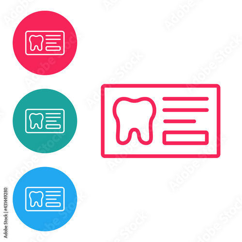 Free Download Red line Clipboard with dental card or patient medical records icon isolated on white background. Dental insurance. Dental clinic report. Set icons in circle buttons. Vector - GFXLoad