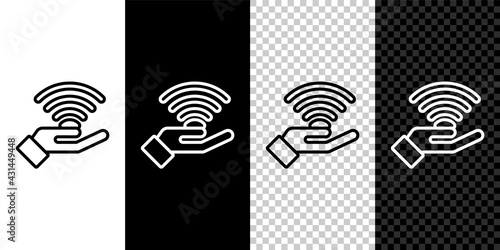 Set line 5G new wireless internet wifi connection icon isolated on black and white background. Global network high speed connection data rate technology. Vector
